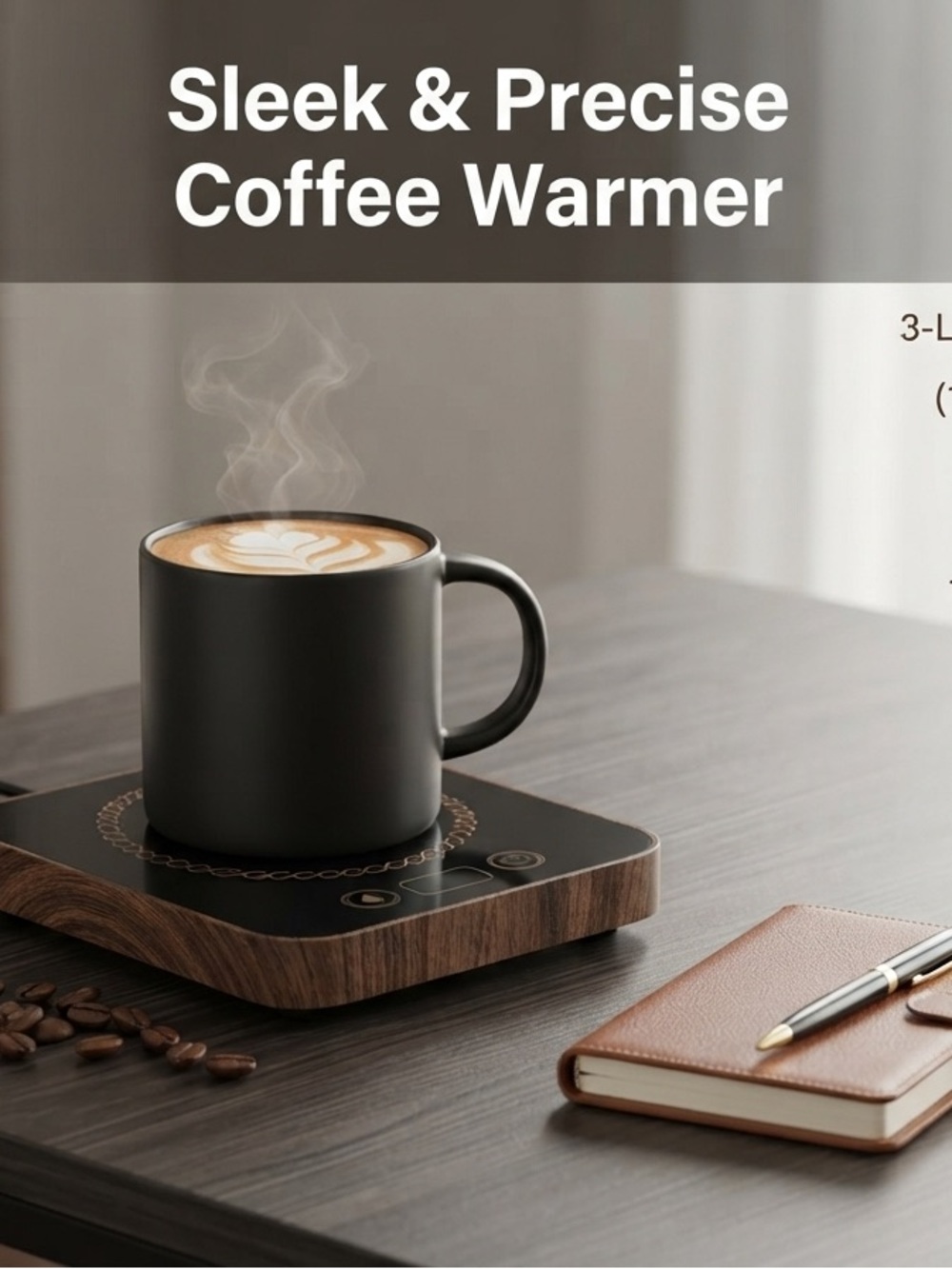 New Smart Electric Coffee Mug & Candle Warmer (Wood Grain, 3 Temp Settings)